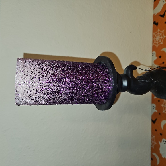 Enchanted Black and Purple Witch Hat Candle Pillar with Flameless Candle - Picture 2 of 7